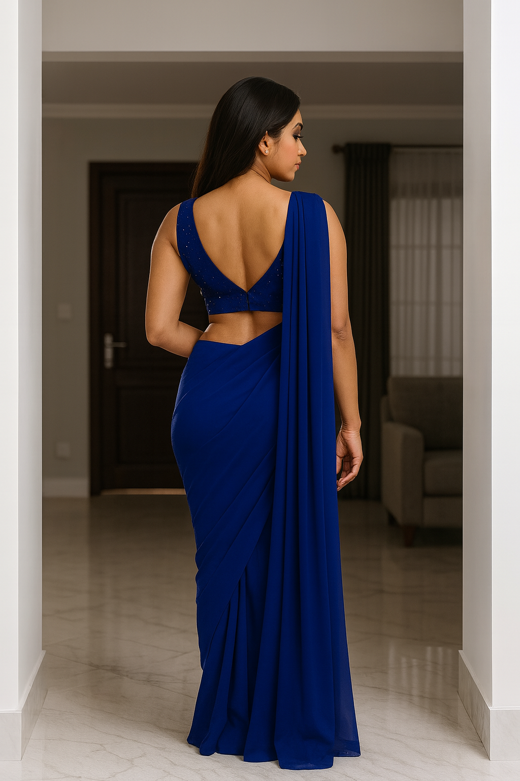 Solid Plain Georgette Saree with Matching Blouse Piece