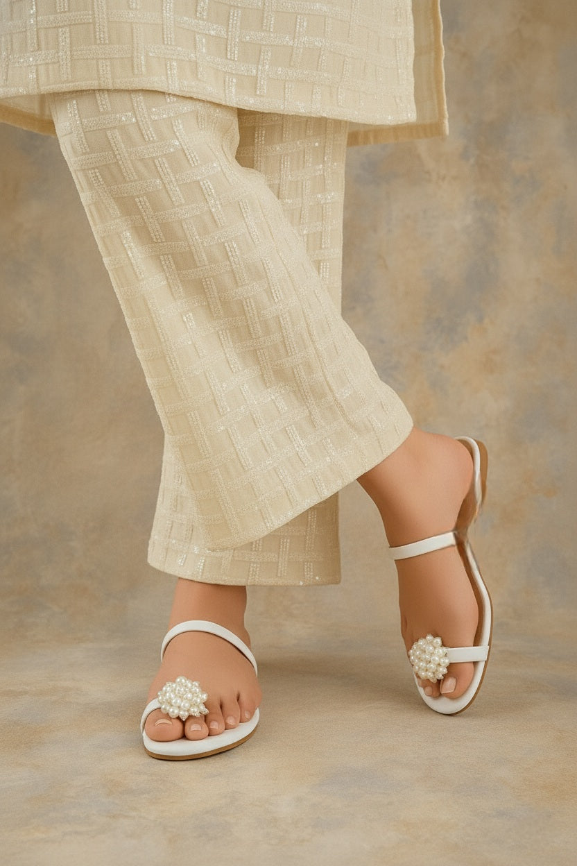 White Luxe Open-Toe PU Flats