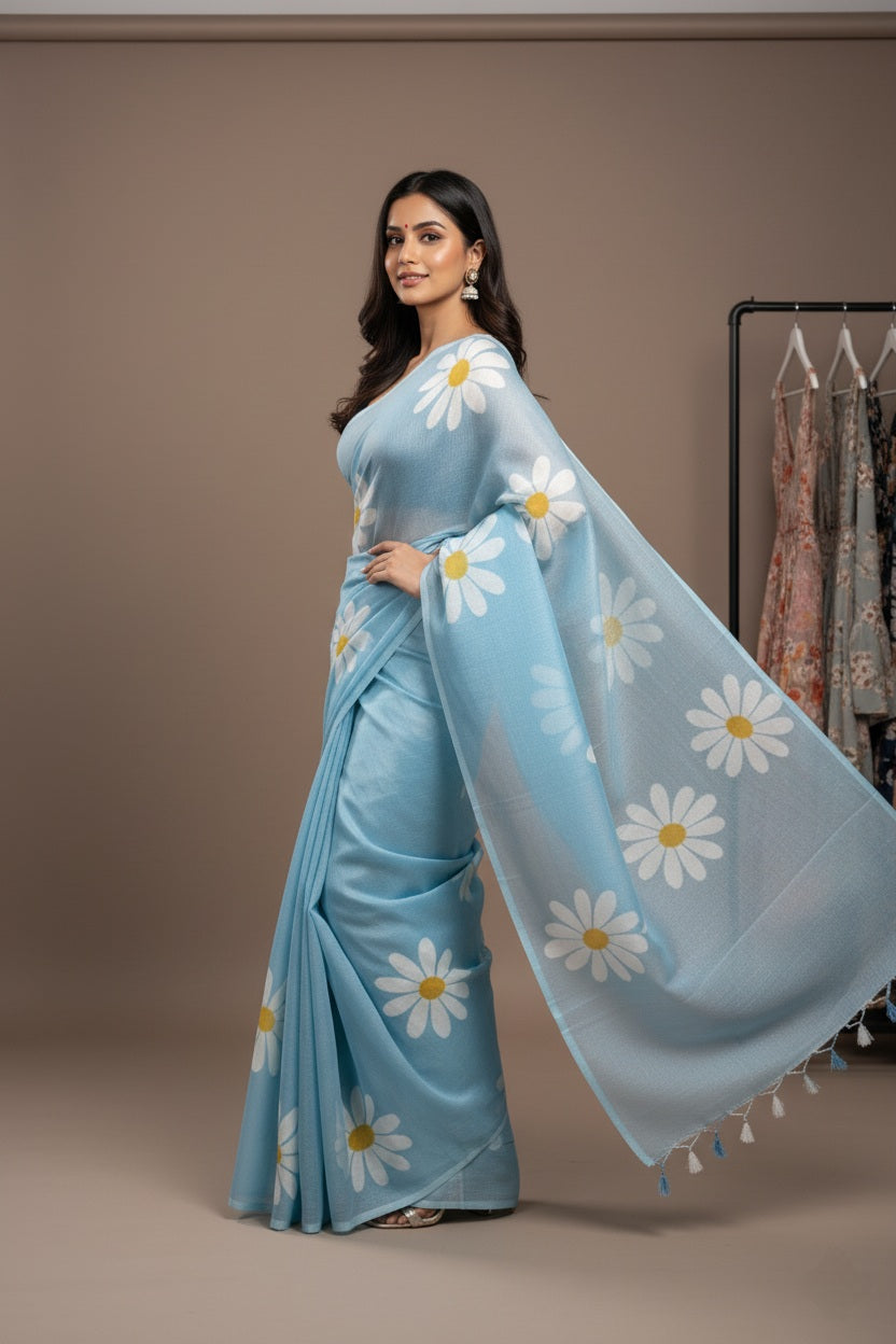 Ethereal Bloom Handloom Cotton Saree with Bangalori Silk Blouse