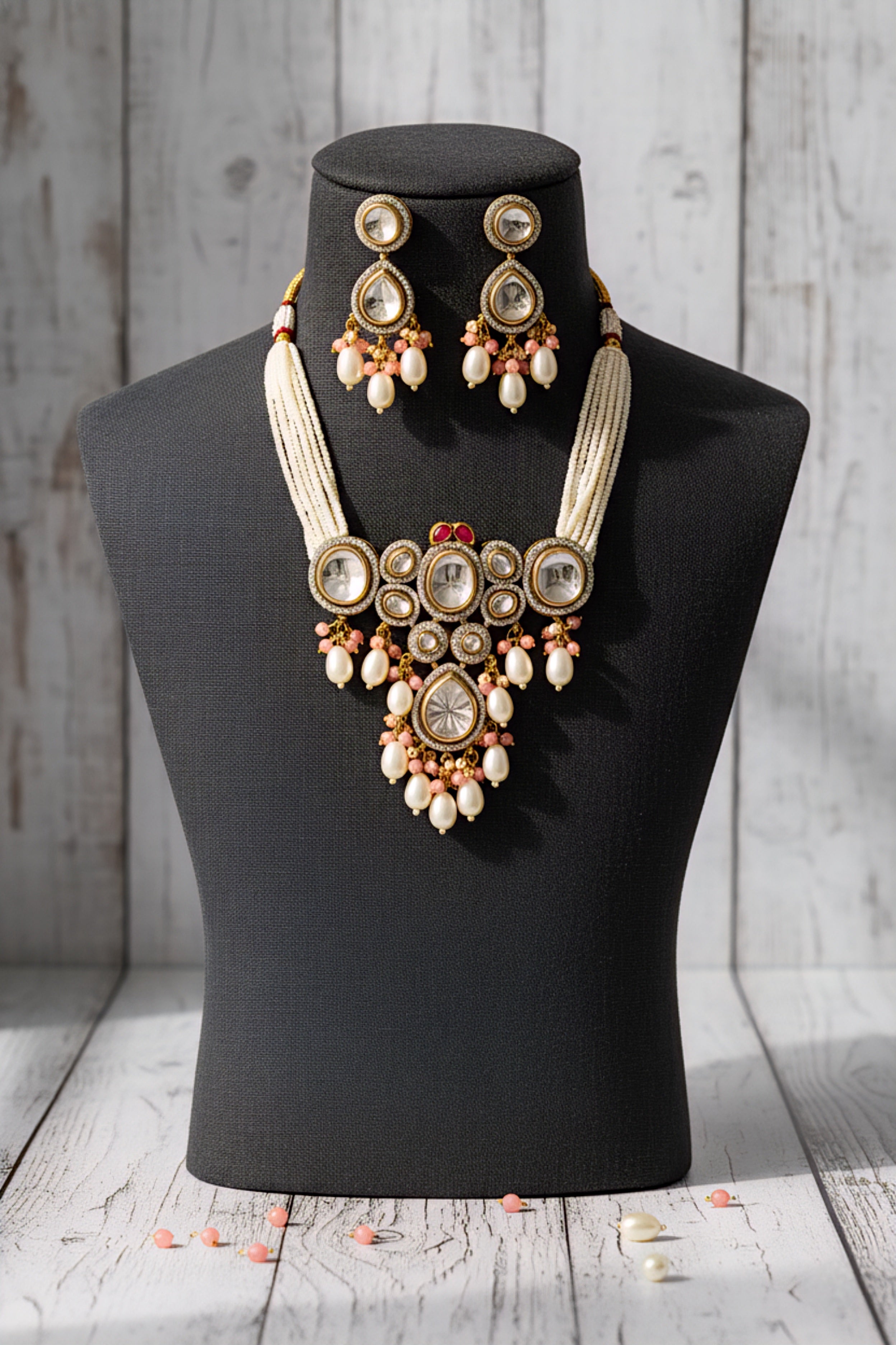 Handcrafted Polki and AD Choker Necklace Set for Women – Gold Finish with Stud Earring