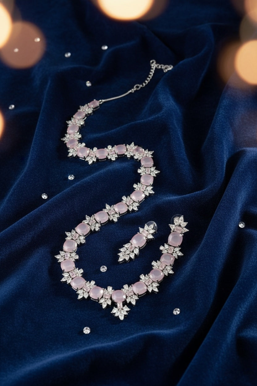 Premium Silver-Plated American Diamond Jewellery Set