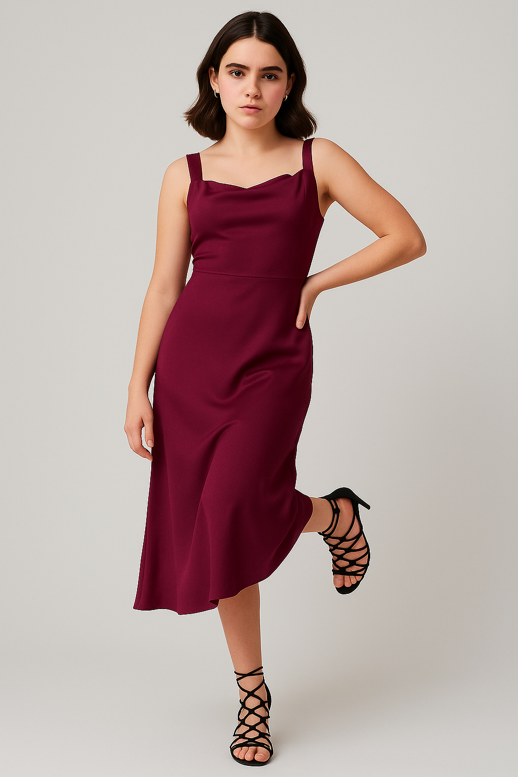 Magenta Satin Silk Maxi Dress with Cowl Neck