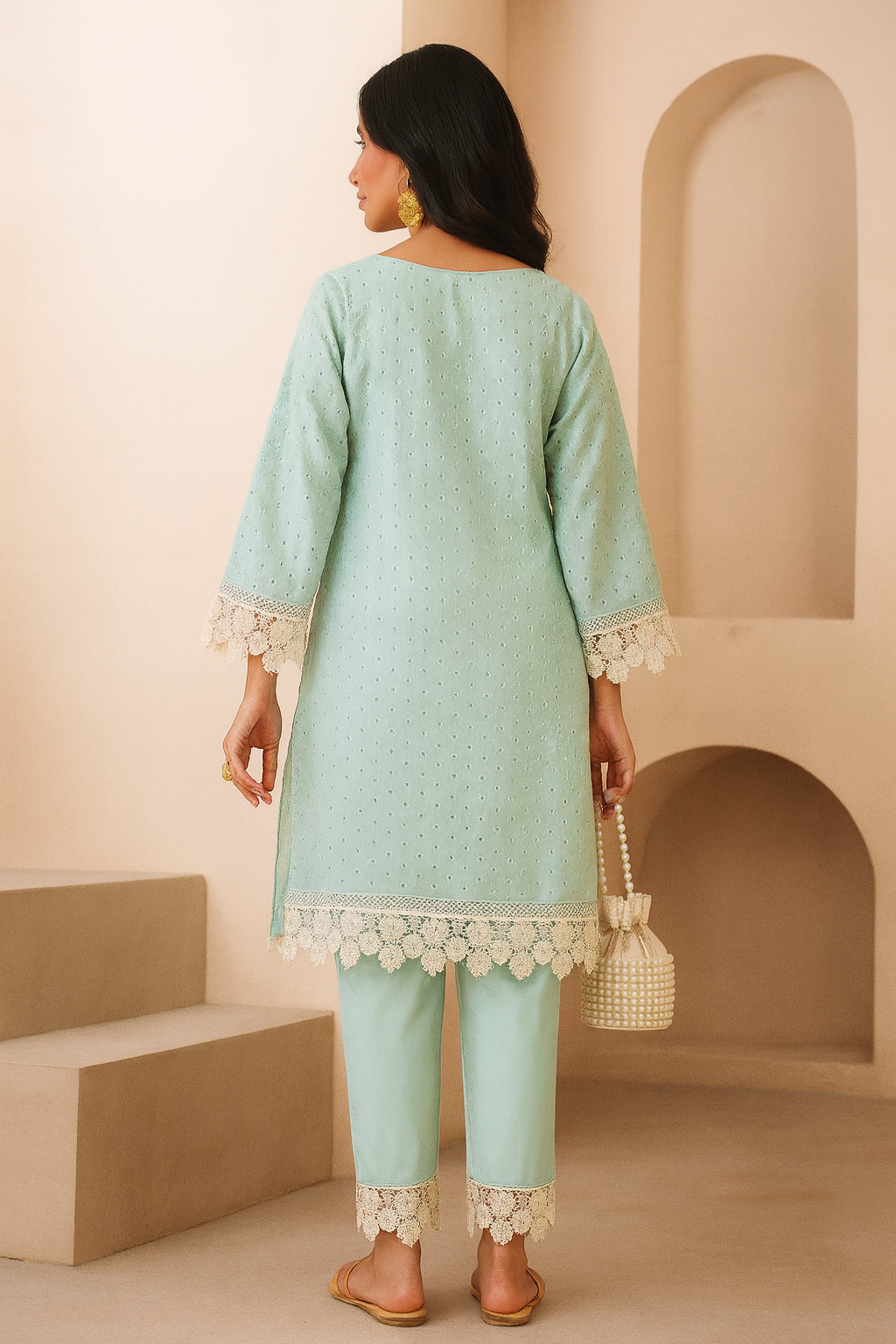 Premium Cotton Co-ords in Mint with Handcrafted Detailing