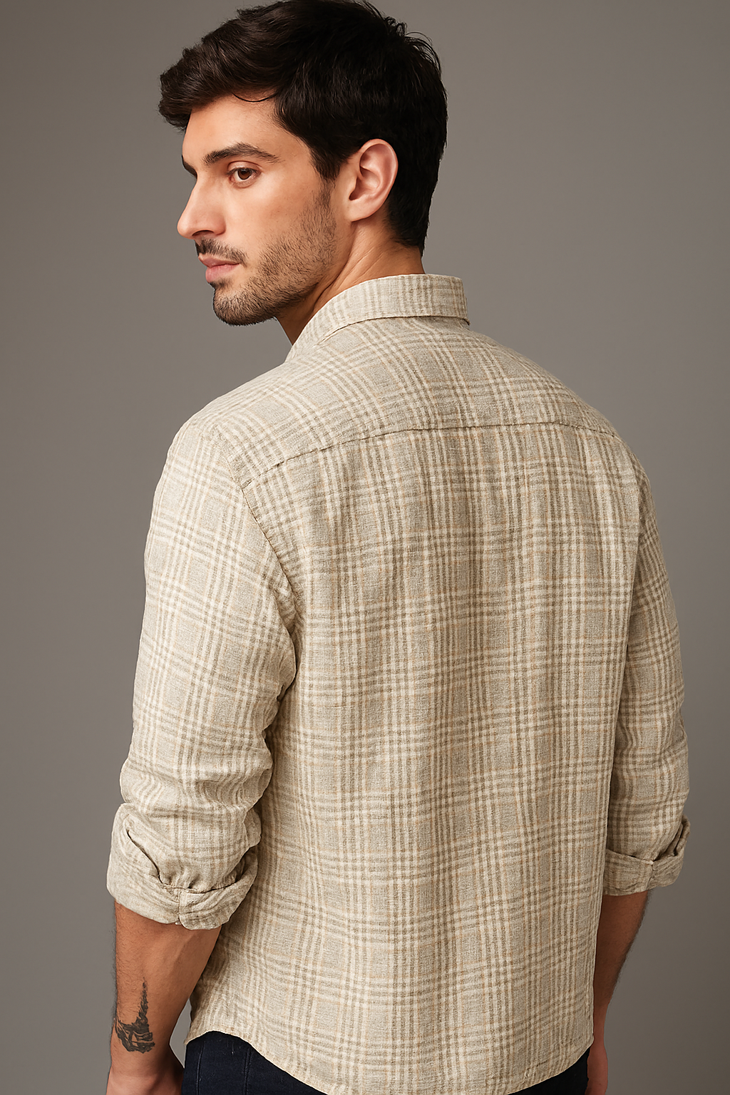 Men’s Casual Cotton Shirt – Boxy Fit, Seersucker Check Pattern