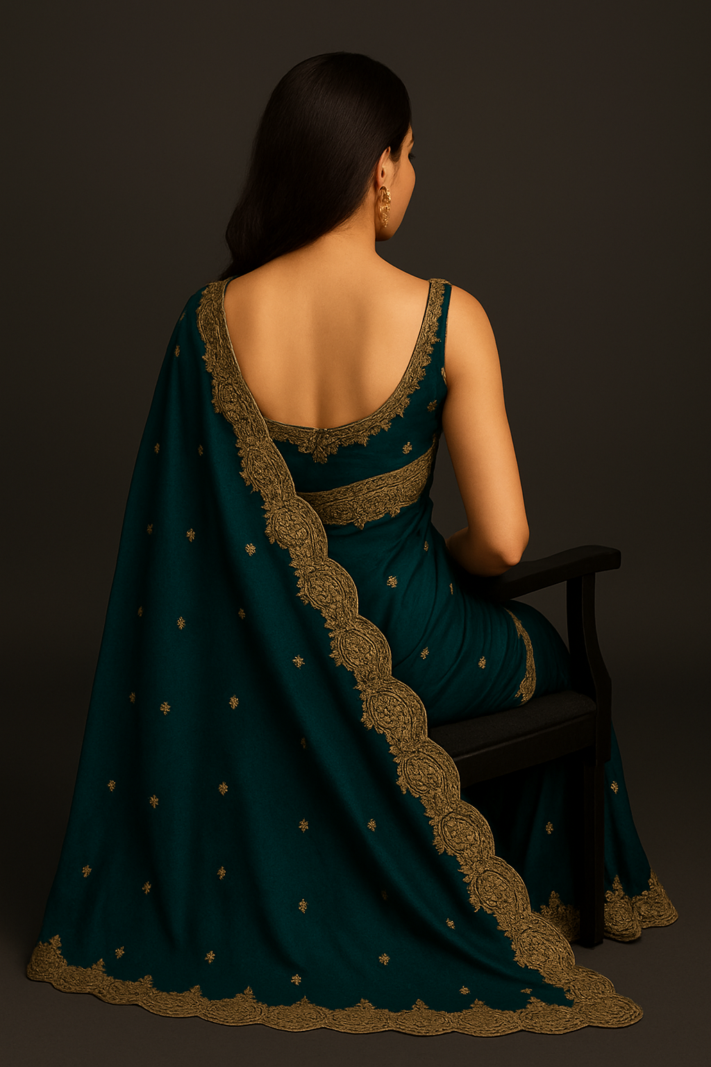 Elegant Green Organza Saree with Embroidered Border & Sequin Detailing | Designer Saree with Unstitched Blouse Piece