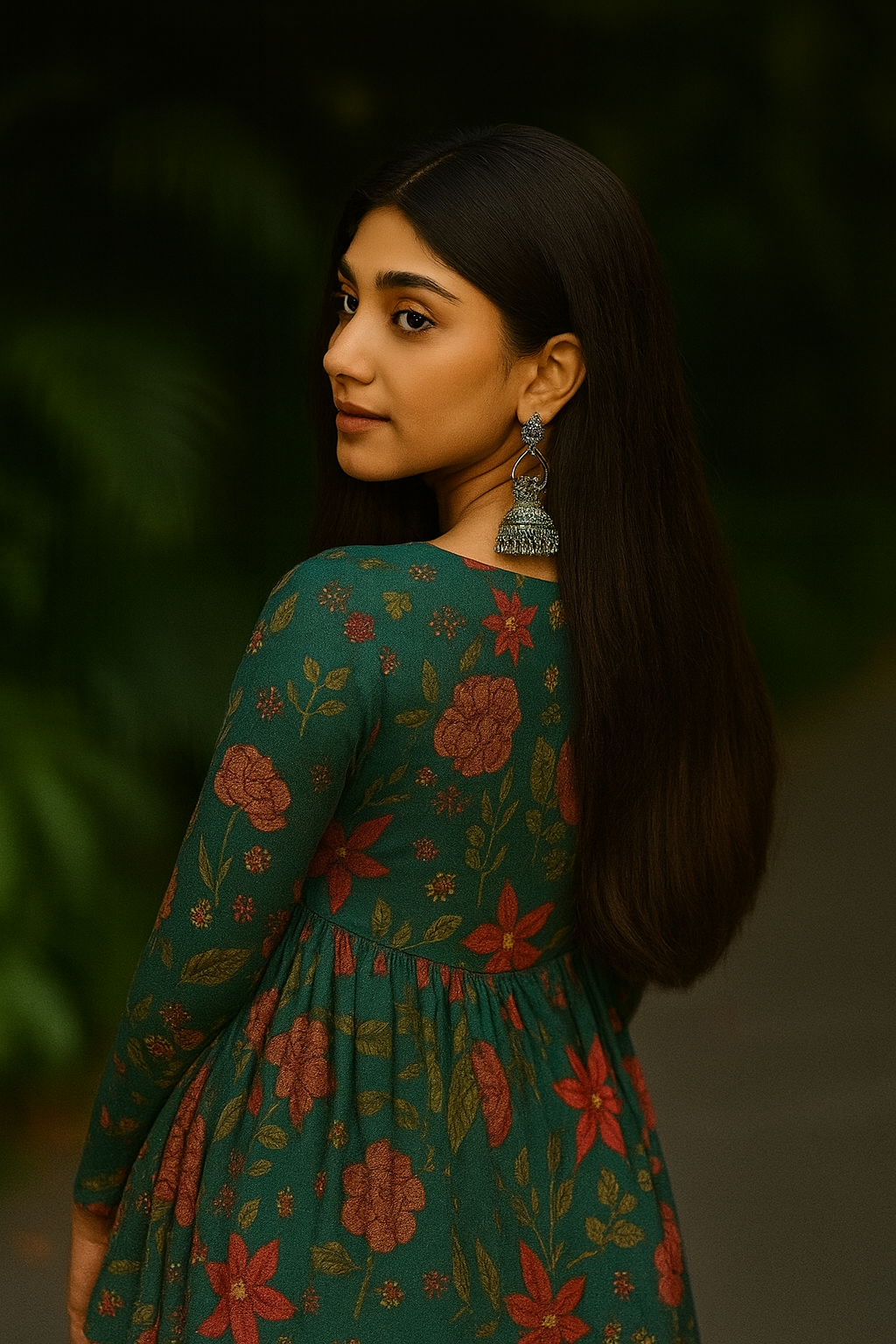 Elegance Green Cotton Top with Three-Quarter Sleeves