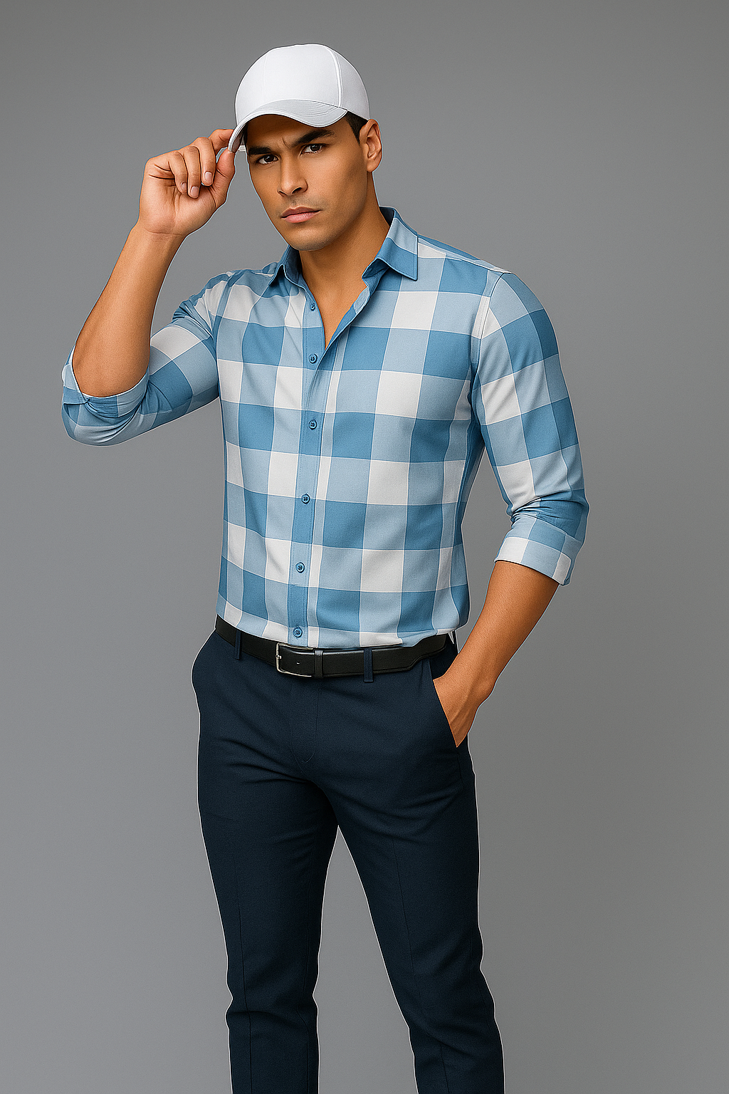 CREPARO Sky Blue Checked Shirt for Men