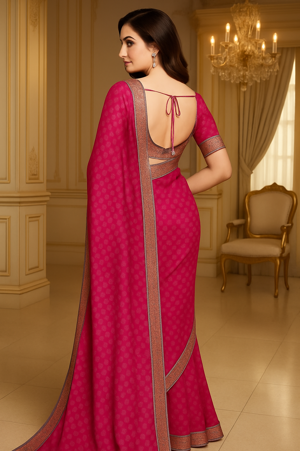 Pink Bandhani Poly Georgette Saree with Embroidered Sequin Border & Unstitched Blouse Piece