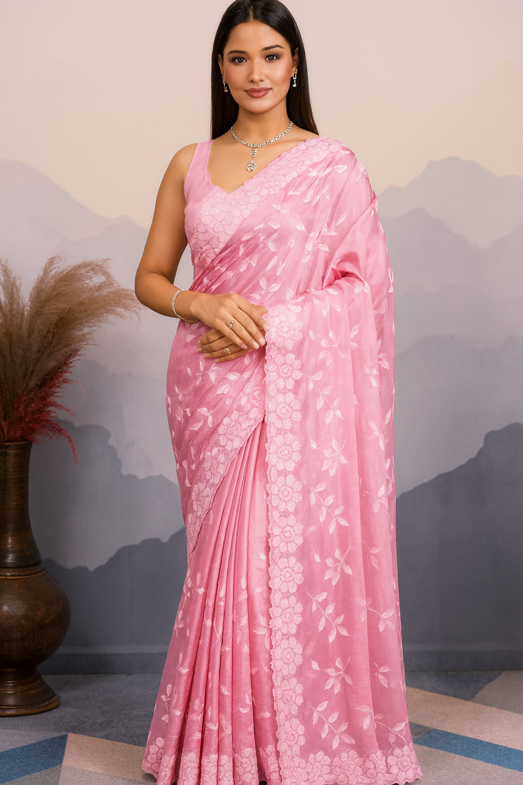 Blush Elegance Soft Silk Embroidered Saree