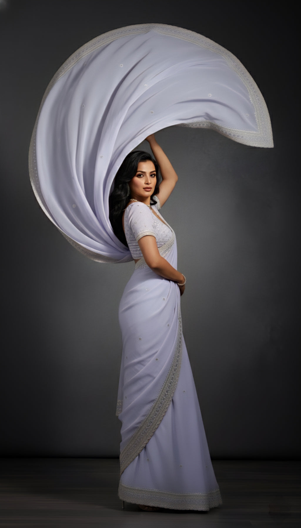 Graceful Sky Blue Tissue Saree with Handcrafted Sequin Detailing