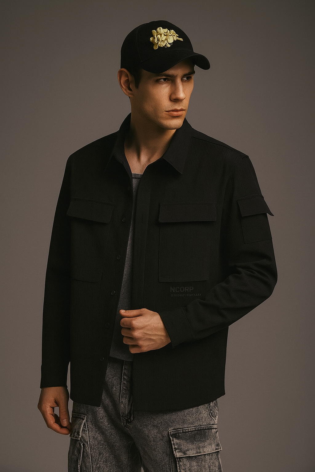 Men’s Classic Black Utility Pocket Shirt – Smart Casual Edition