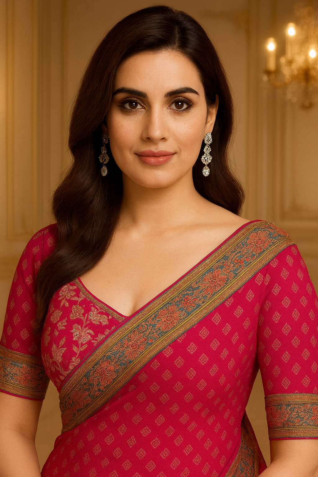 Pink Bandhani Poly Georgette Saree with Embroidered Sequin Border & Unstitched Blouse Piece