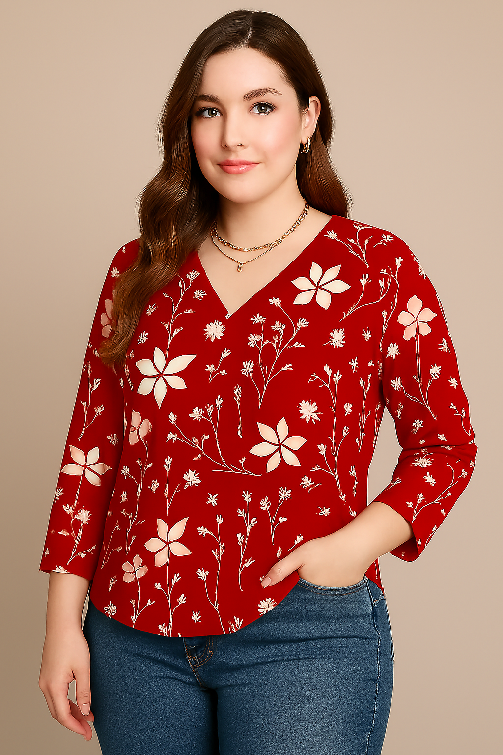 Elegant Red Printed Rayon Kurti Top for Women