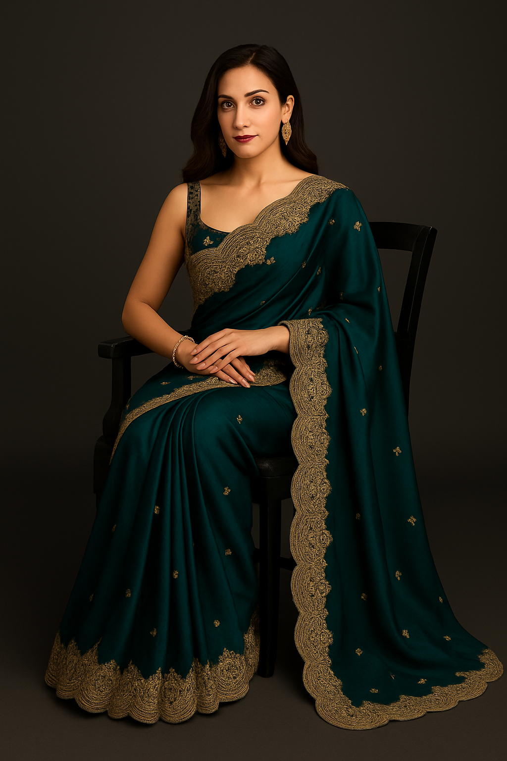 Elegant Green Organza Saree with Embroidered Border & Sequin Detailing | Designer Saree with Unstitched Blouse Piece