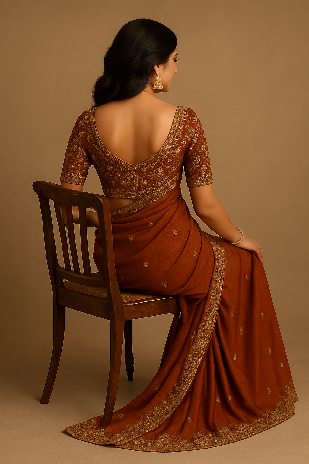 Designer Tissue Saree in Rich Brown & Gold – Celebrity Inspired Look