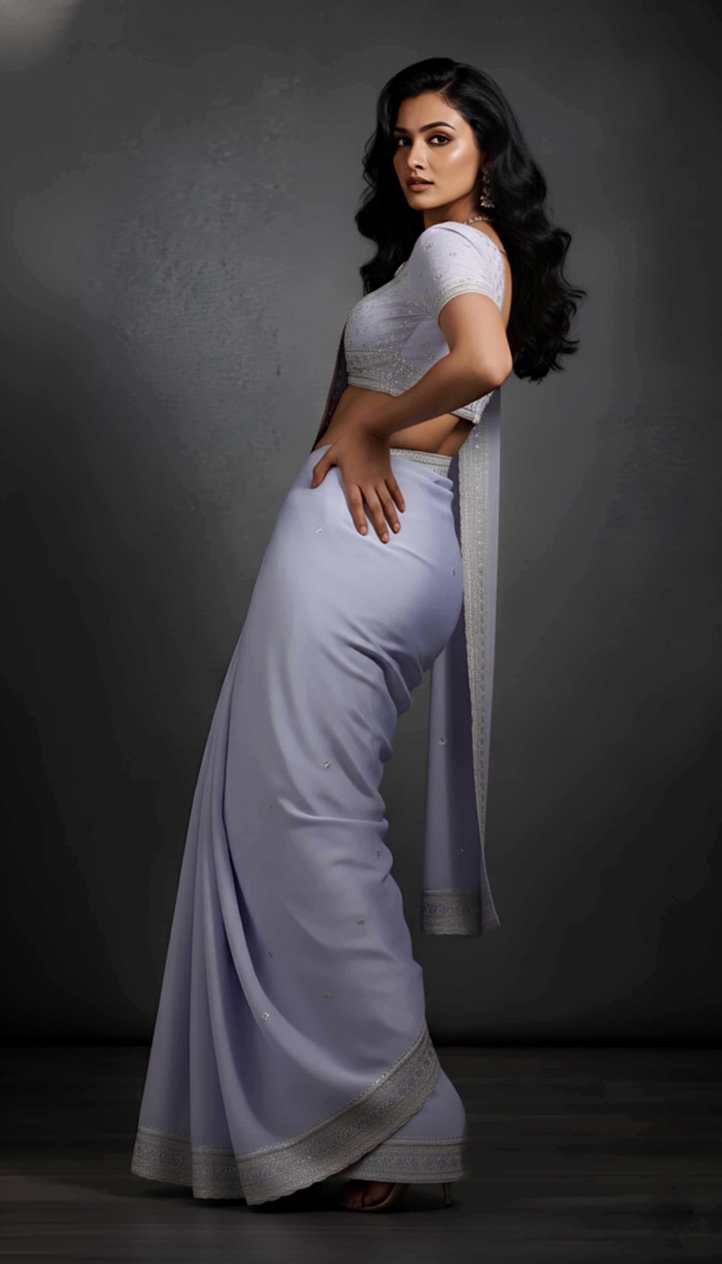 Graceful Sky Blue Tissue Saree with Handcrafted Sequin Detailing