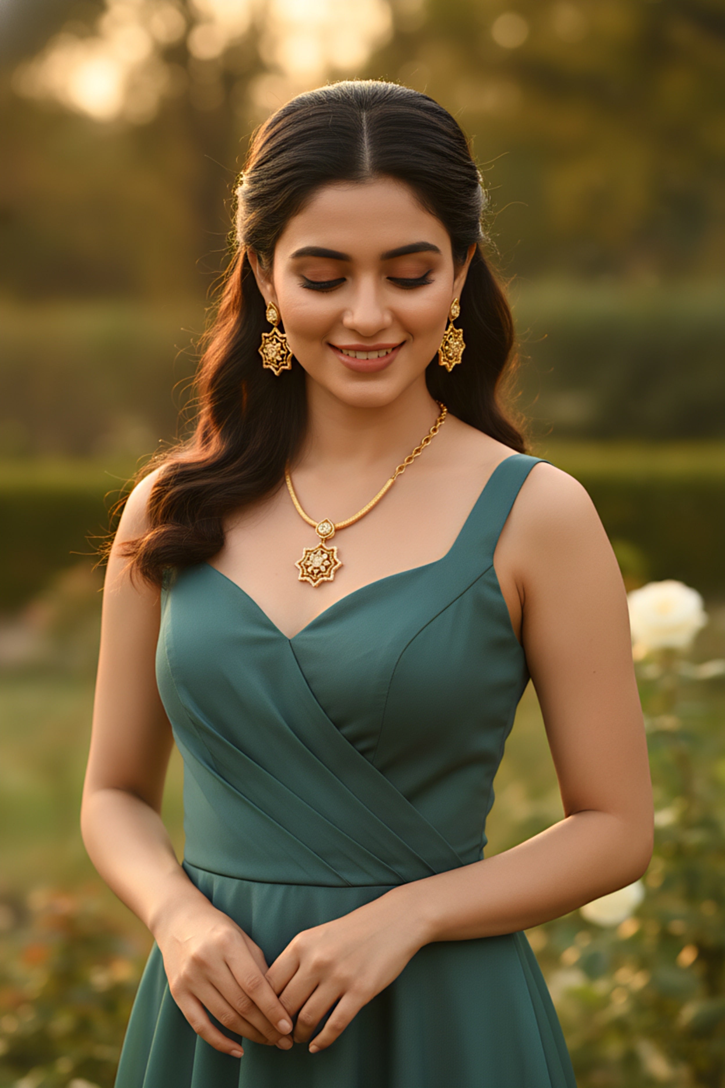 Graceful Gold-Toned Brass Jewellery Set with Crystal Accents