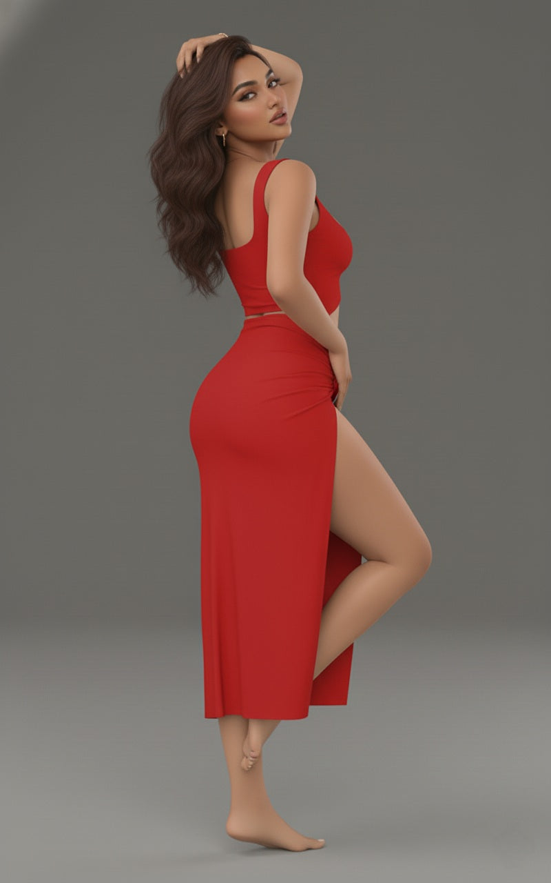 Scarlet Square-Neck Bodycon Midi Dress