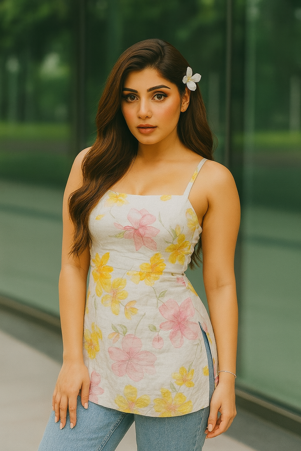Floral Cotton Sleeveless Kurti Top – Casual Summer Wear for Women