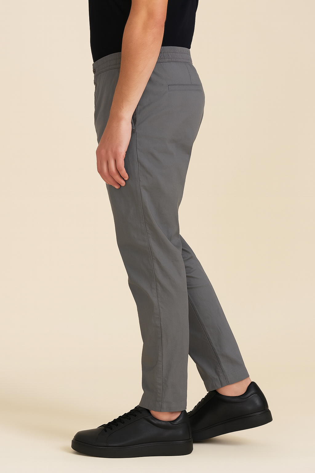 Grey Cotton Regular Fit Mid-Rise Flat-Front Trousers