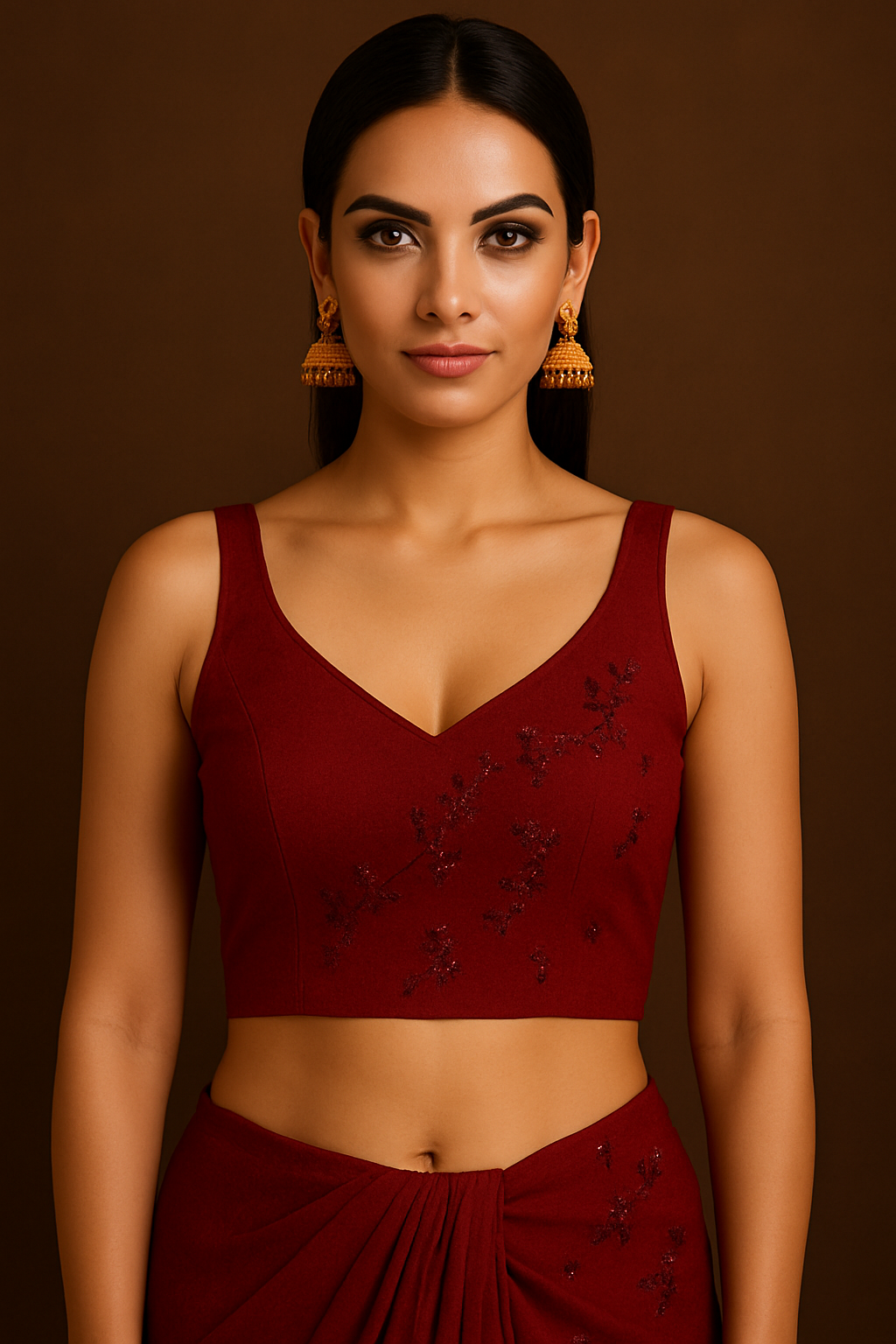 Maroon Pure Georgette Sequin Embellished Saree with Satin Blouse Piece