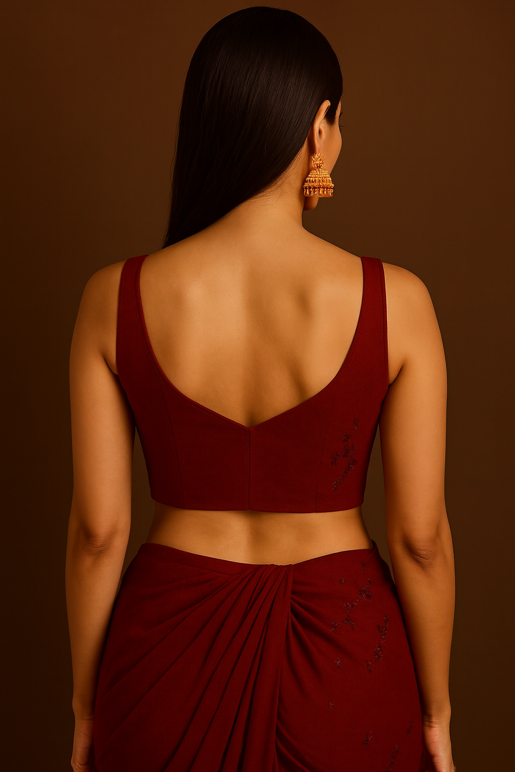 Maroon Pure Georgette Sequin Embellished Saree with Satin Blouse Piece