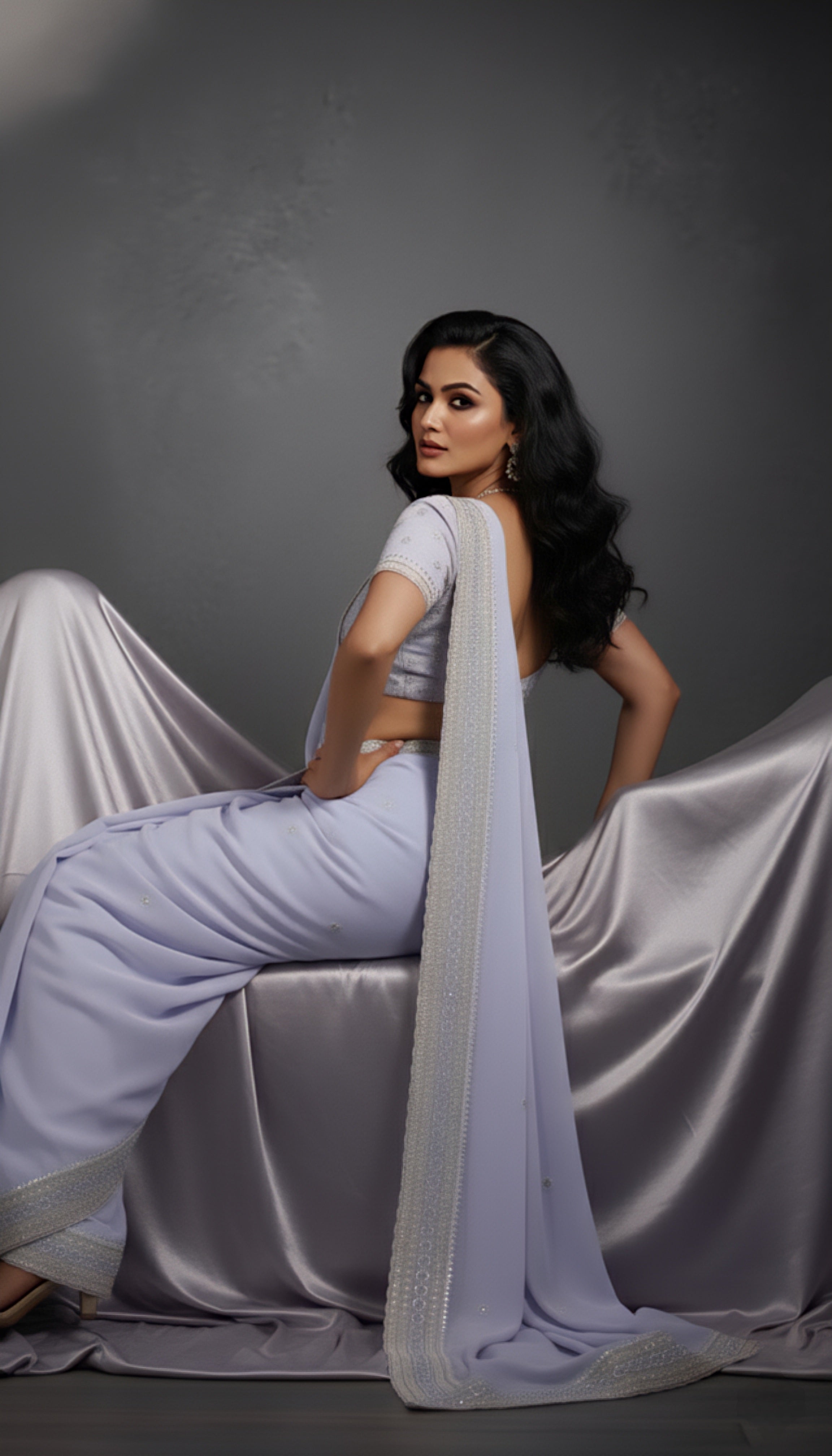 Graceful Sky Blue Tissue Saree with Handcrafted Sequin Detailing