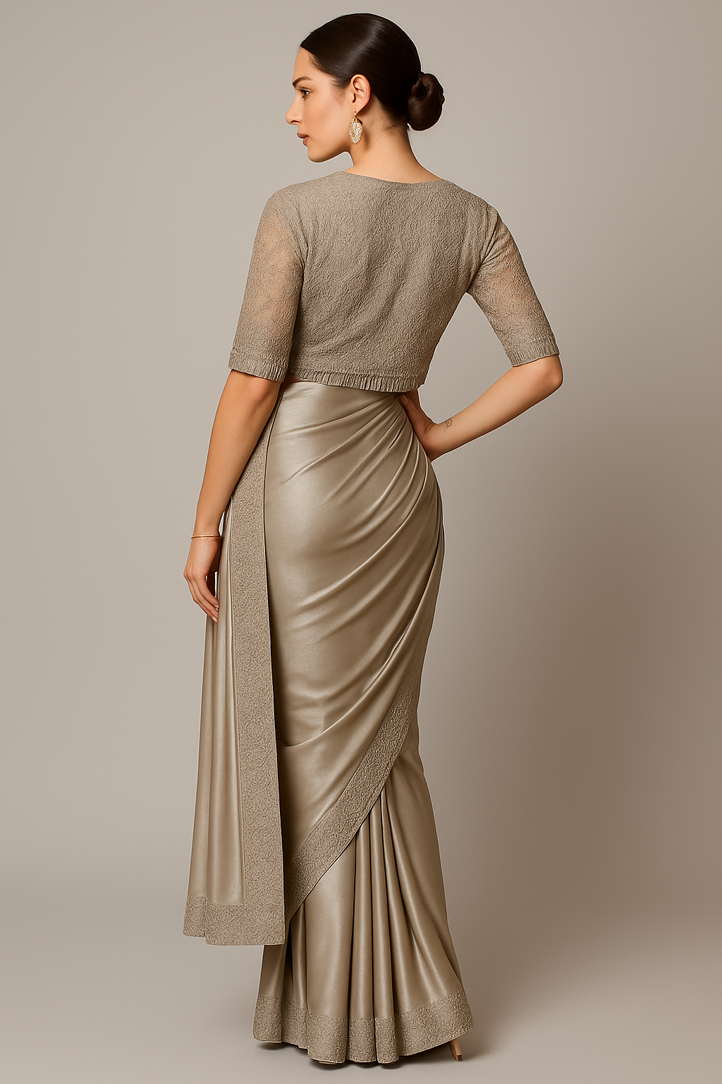 Gunmetal Satin Designer Sequinned Saree