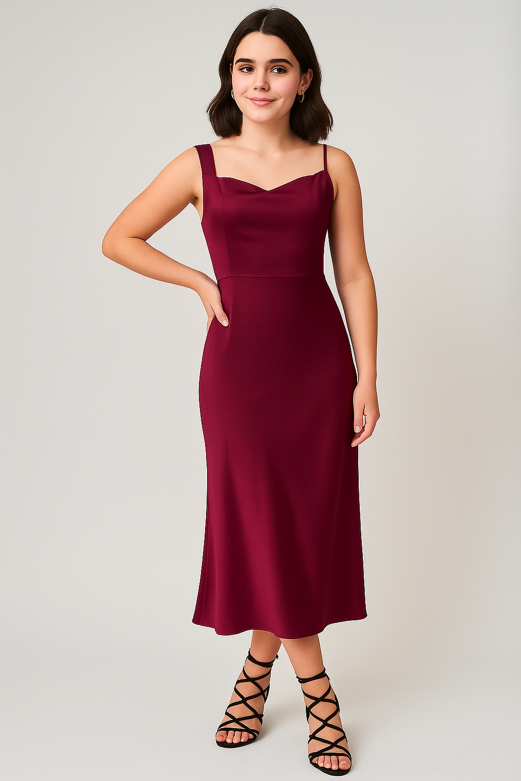 Magenta Satin Silk Maxi Dress with Cowl Neck