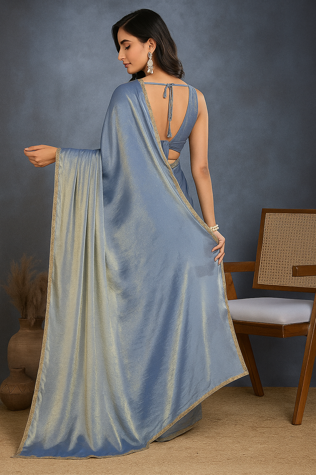 Elegant Grey Chiffon Saree with Blouse Piece